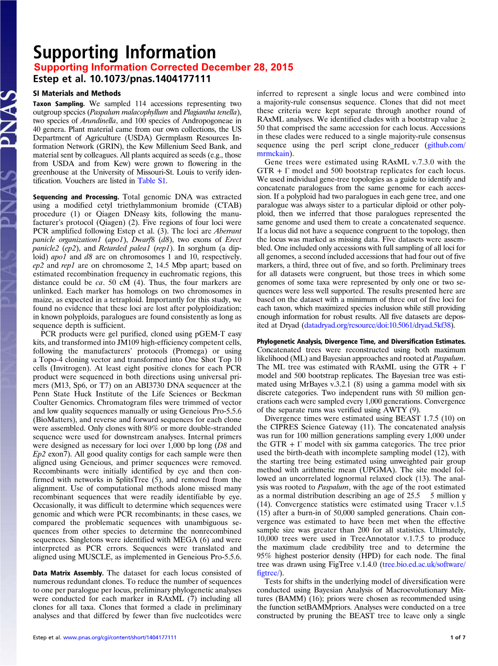 Supporting Information Supporting Information Corrected December 28, 2015 Estep Et Al