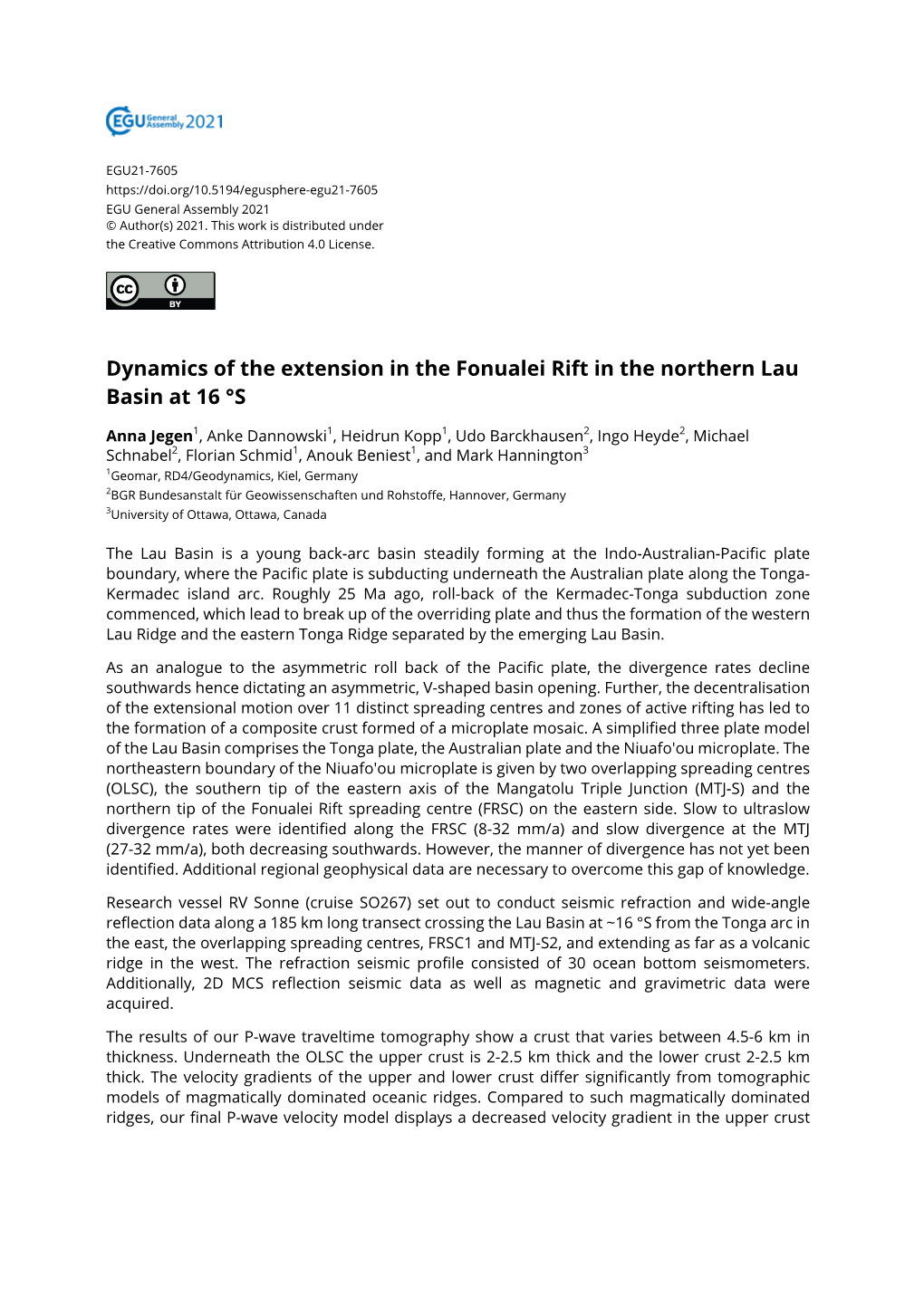 Dynamics of the Extension in the Fonualei Rift in the Northern Lau Basin at 16 °S