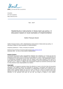 Redistributive Instruments in Swiss Land Use Policy: a Discussion Based on Local Examples of Implementation