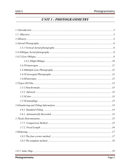 Unit 1 : Photogrammetry