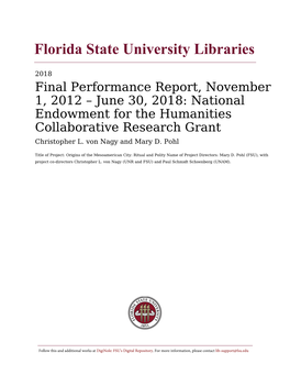 Une 30, 2018: National Endowment for the Humanities Collaborati E Research Grant