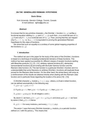 ON the GENERALIZED RIEMANN HYPOTHESIS Dorin Ghisa