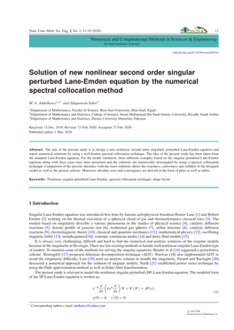 Solution of New Nonlinear Second Order Singular Perturbed Lane-Emden Equation by the Numerical Spectral Collocation Method
