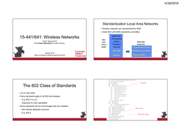 Wireless Networks the 802 Class of Standards