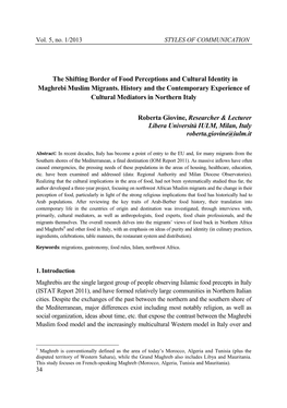 The Shifting Border of Food Perceptions and Cultural Identity in Maghrebi Muslim Migrants
