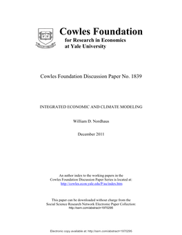 “Integrated Economic and Climate Modeling.” Cowles Foundation