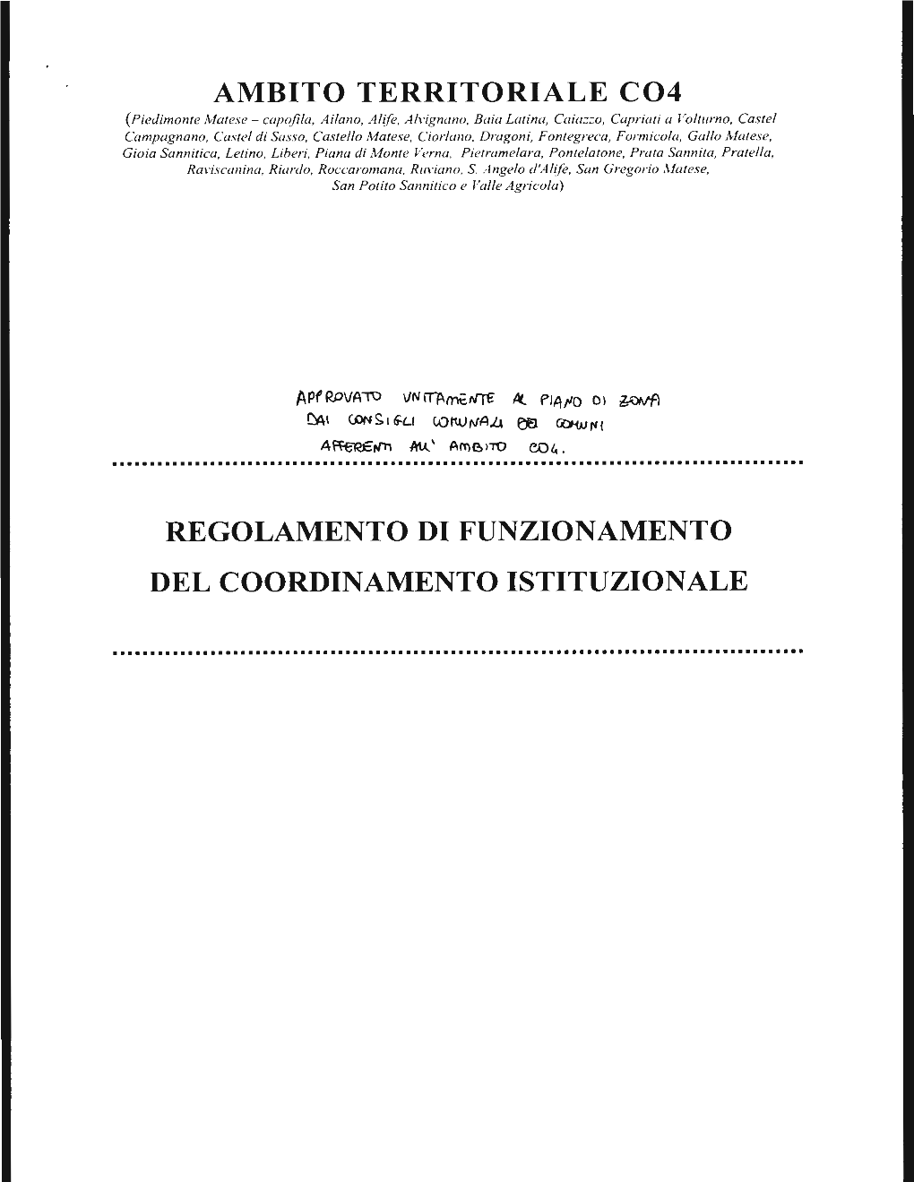 Regolamento Di Funzionamento Del Coordinamento Istituzionale