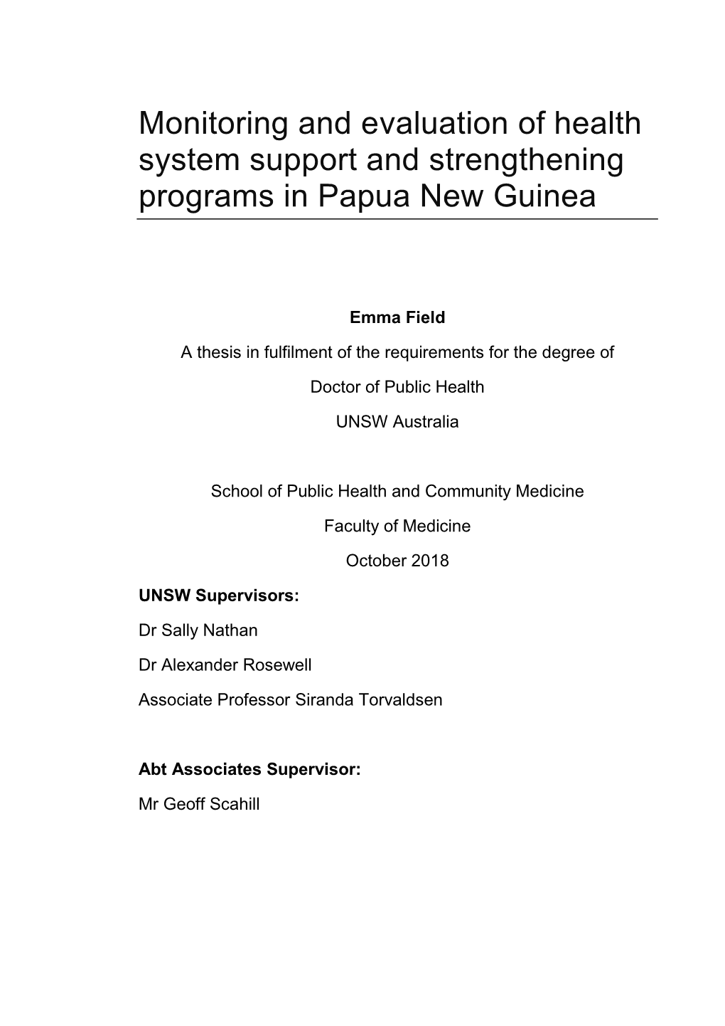Monitoring and Evaluation of Health System Support and Strengthening Programs in Papua New Guinea