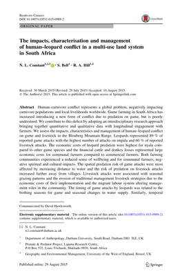 The Impacts, Characterisation and Management of Human–Leopard Conflict in a Multi-Use Land System in South Africa
