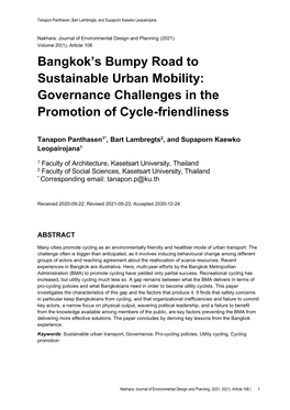 Bangkok's Bumpy Road to Sustainable Urban Mobility