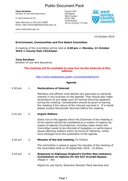 (Public Pack)Agenda Document for Environment, Communities and Fire Select Committee, 21/10/2019 14:00