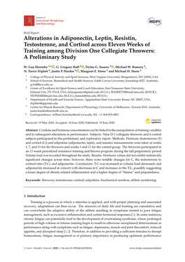 Alterations in Adiponectin, Leptin, Resistin, Testosterone, and Cortisol Across Eleven Weeks of Training Among Division One Collegiate Throwers: a Preliminary Study