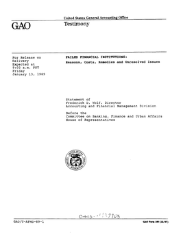 T-AFMD-89-1 Failed Financial Institutions: Reasons, Costs, Remedies, and Unresolved Issues