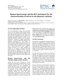 Raman Spectroscopy and the RLS Instrument for the Characterization of Soil on In-Situ Planetary Missions