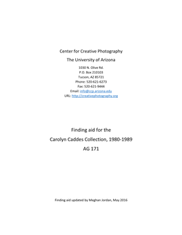 Finding Aid for the Carolyn Caddes Collection, 1980-1989 AG 171