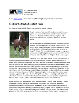 Feeding the Insulin Resistant Horse