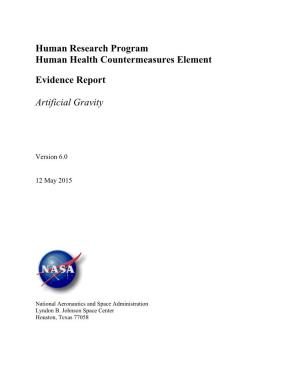 Artificial Gravity Countermeasure Evidence Report