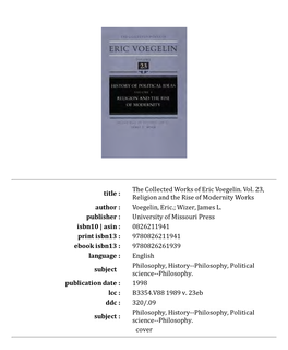 History of Political Ideas, Vol. VII, the �Ew Order and Last Orientation, Ed