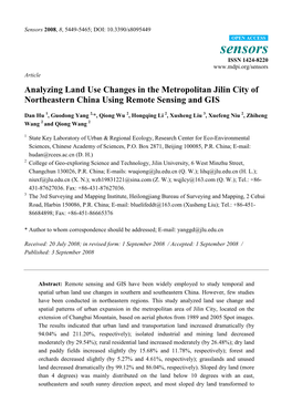 Analyzing Land Use Changes in the Metropolitan Jilin City of Northeastern China Using Remote Sensing and GIS