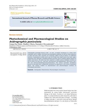 Phytochemical and Pharmacological Studies on Andrographis Paniculata