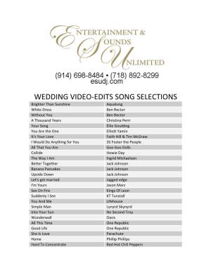 Wedding Video-Edits Song Selections