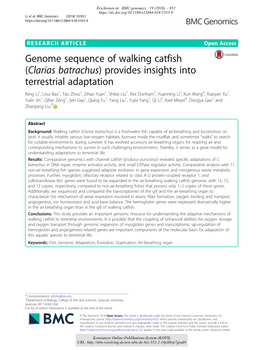 Genome Sequence of Walking Catfish (Clarias Batrachus)