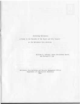 A Guide to the Records of the Mayor and City Council at the Baltimore City Archives