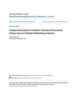 A Survey of Government College Libraries of Khyber Pakhtunkhwa, Pakistan