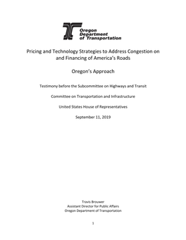 Pricing and Technology Strategies to Address Congestion on and Financing of America’S Roads