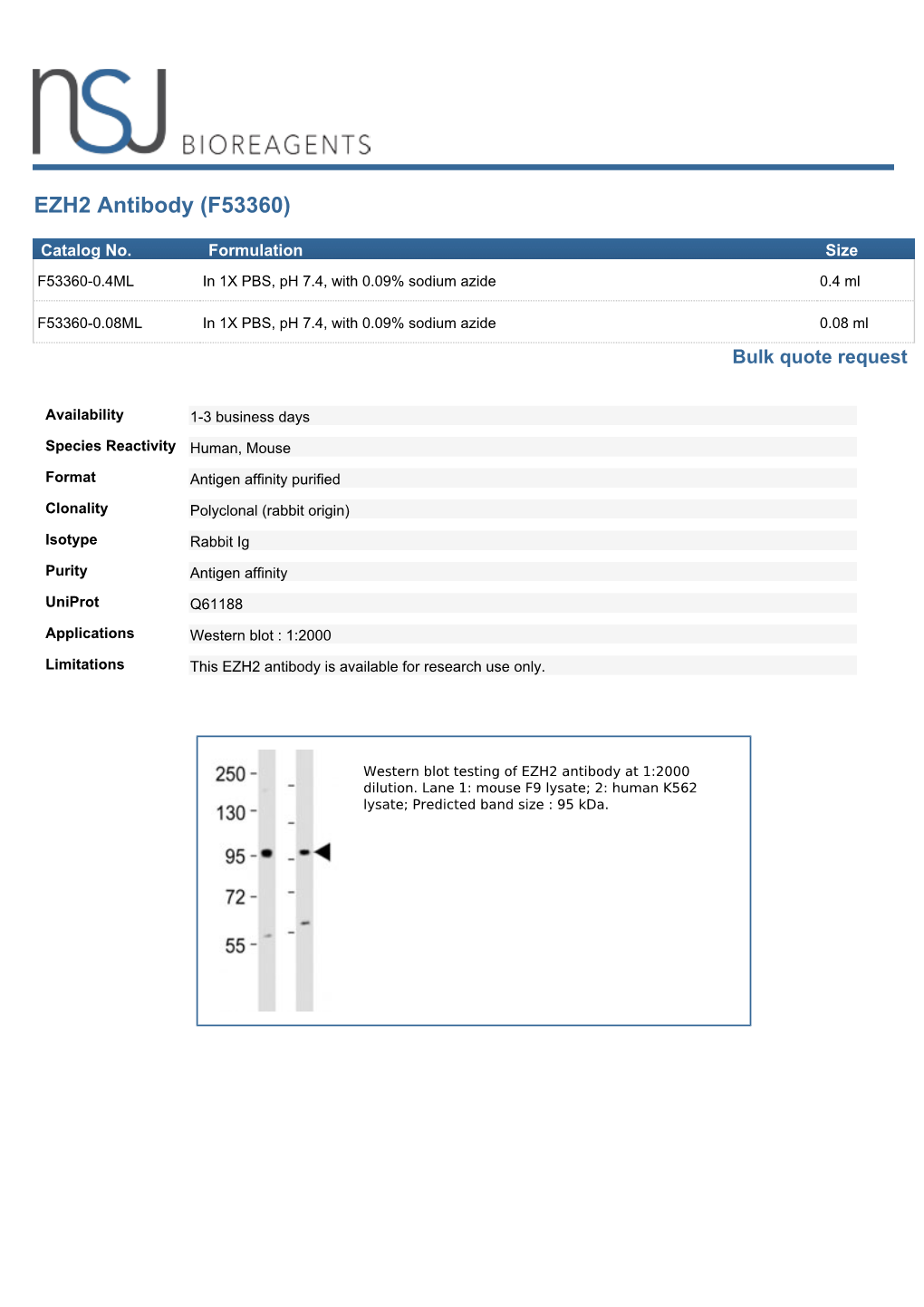 EZH2 Antibody (F53360)