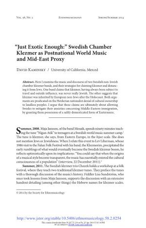 Swedish Chamber Klezmer As Postnational World Music and Mid-East Proxy