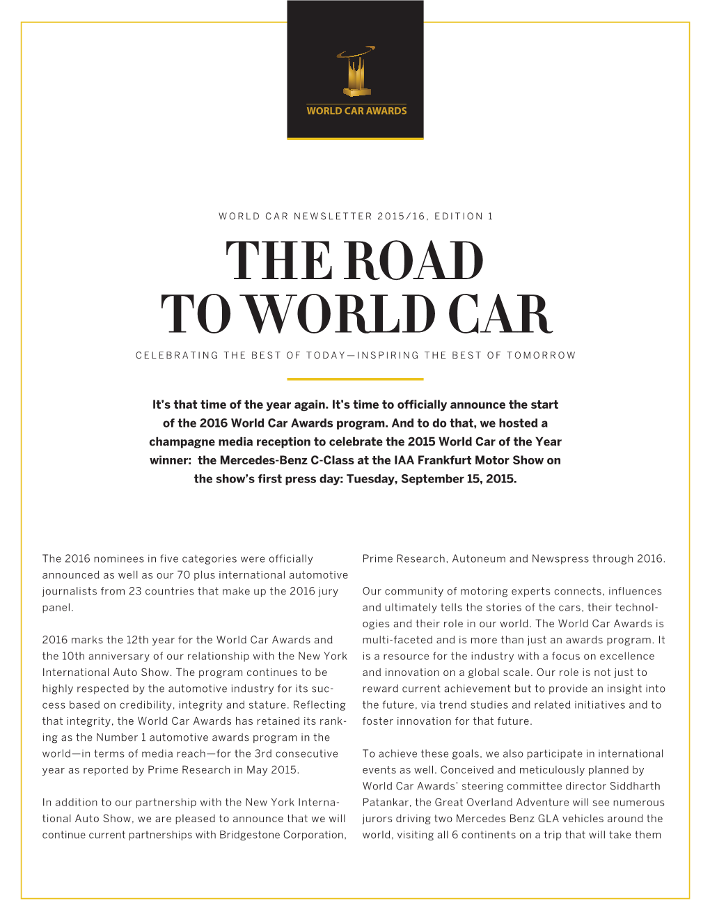 The Road to World Car Celebrating the Best of Today—Inspiring the Best of Tomorrow