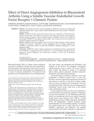 Effect of Direct Angiogenesis Inhibition in Rheumatoid Arthritis Using a Soluble Vascular Endothelial Growth Factor Receptor