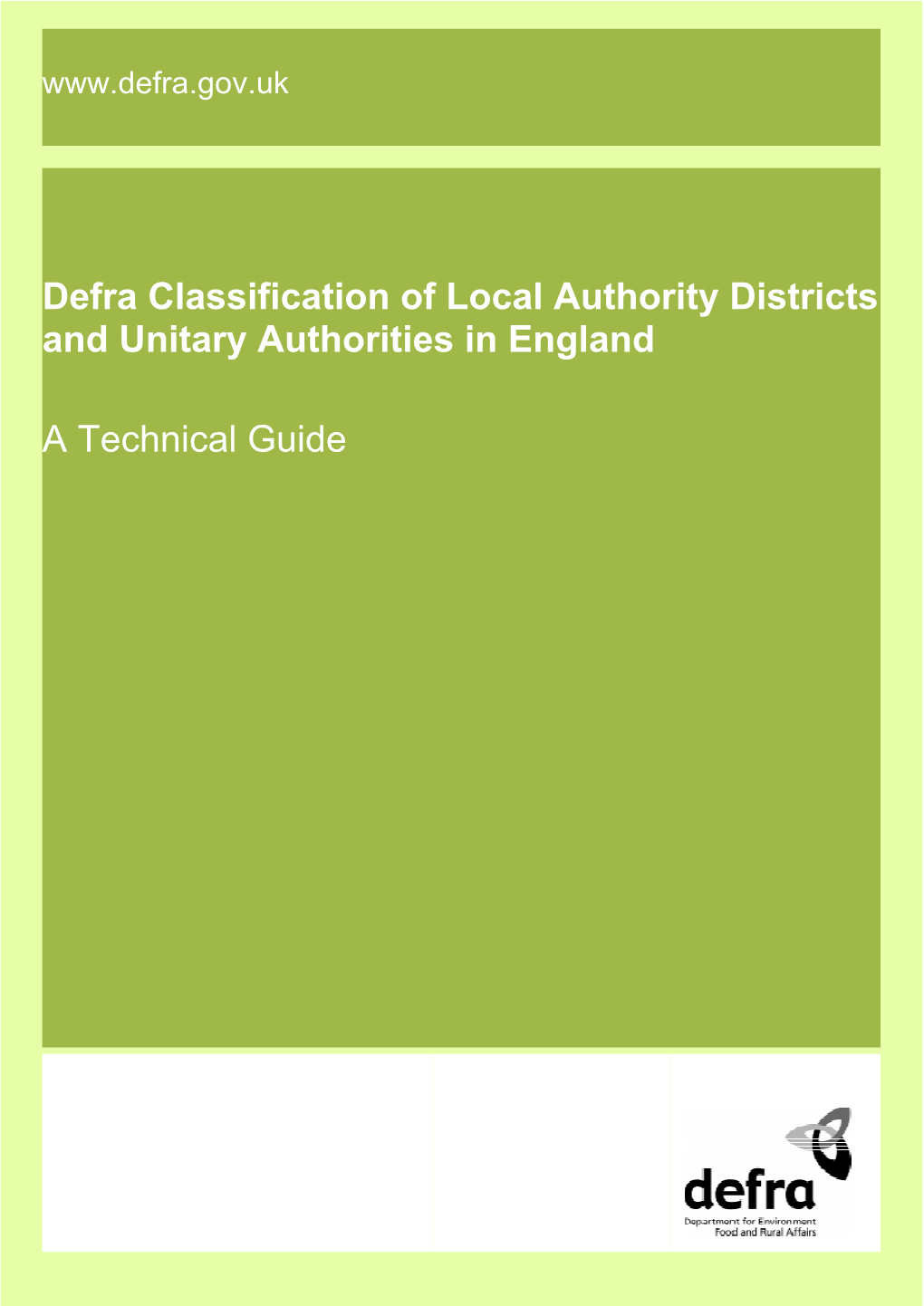 Defra Classification of Local Authority Districts and Unitary Authorities in England