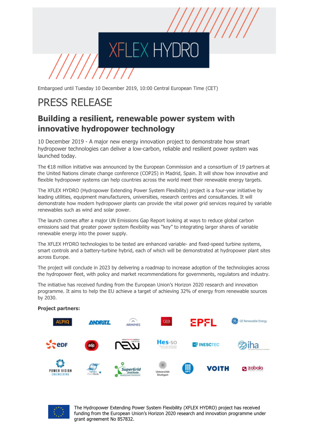 PRESS RELEASE Building a Resilient, Renewable Power System with Innovative Hydropower Technology