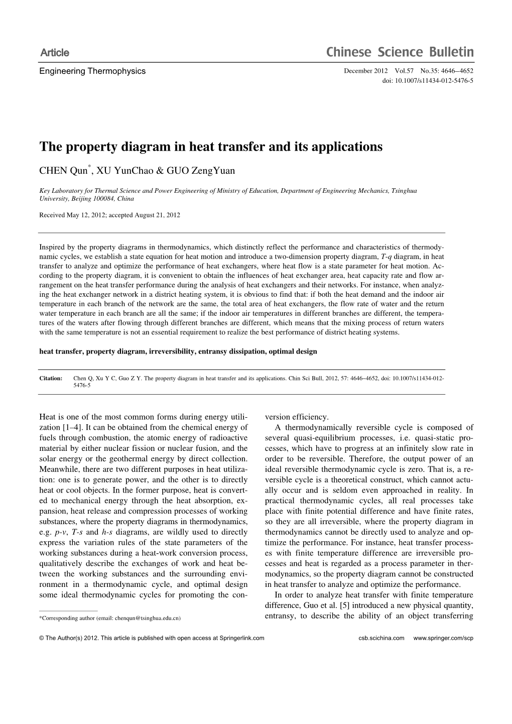 The Property Diagram in Heat Transfer and Its Applications