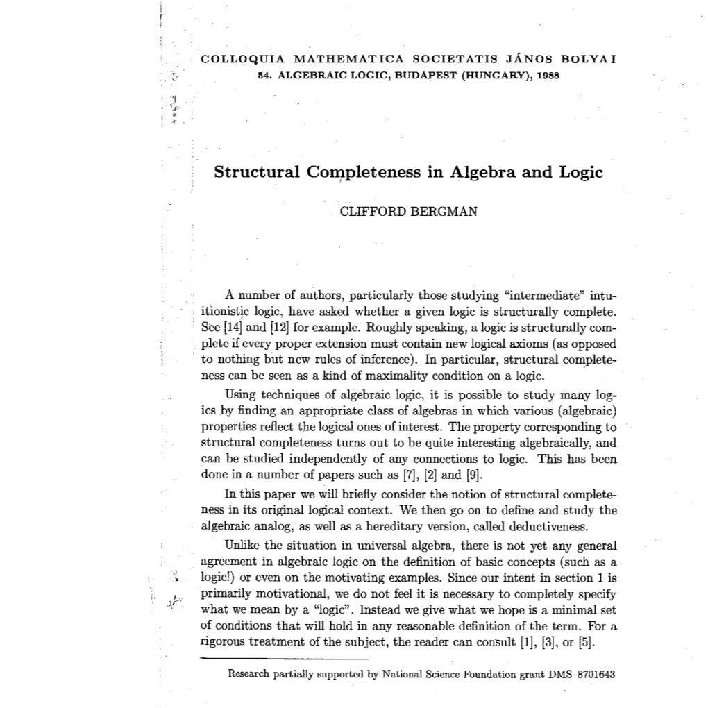 Structural Co~Pleteness in Algebra and Logic