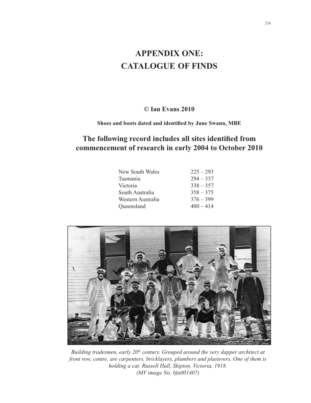 Appendix One: Catalogue of Finds