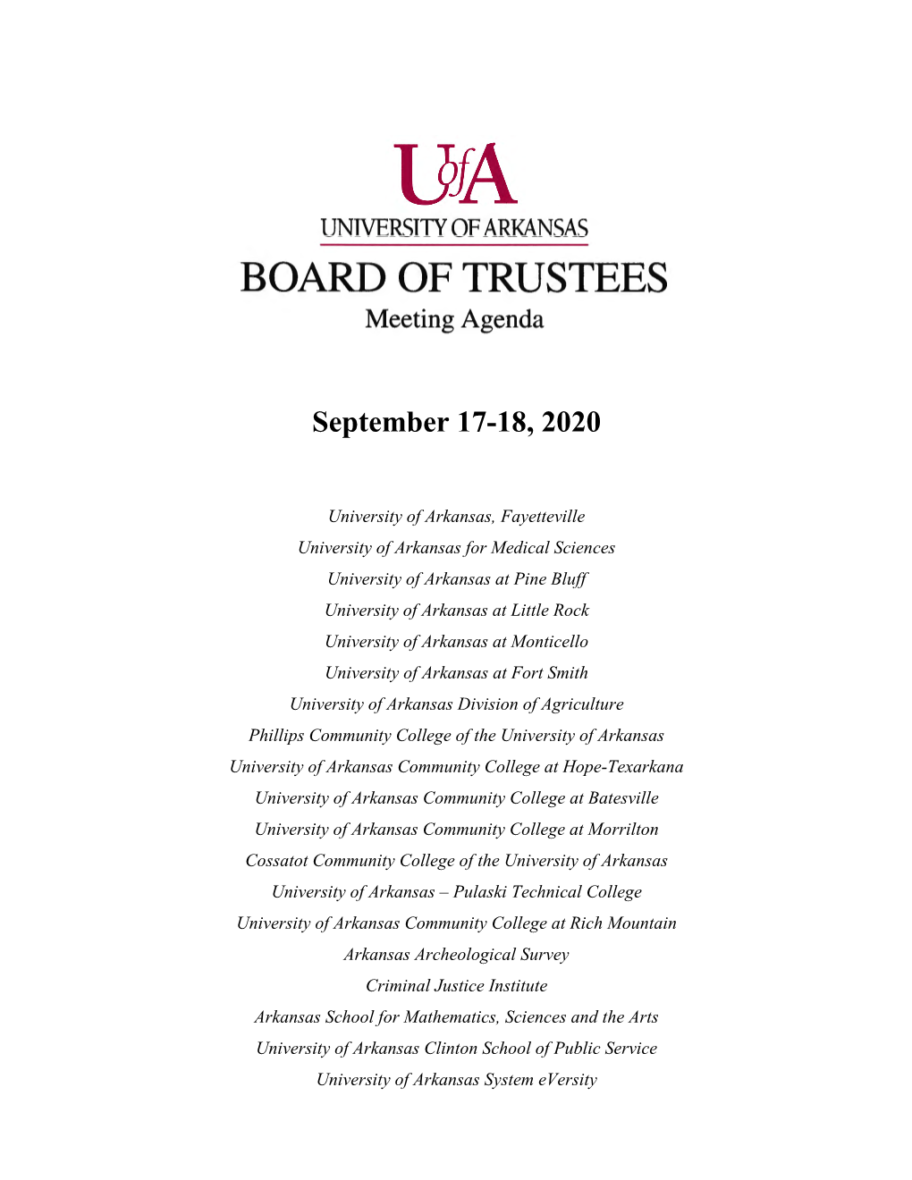 BOARD of TRUSTEES Meeting Agenda