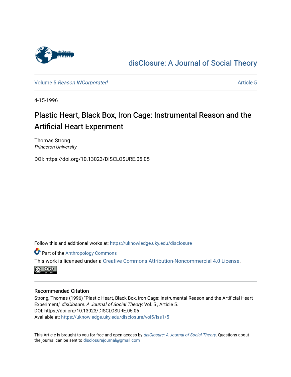 Instrumental Reason and the Artificial Heart Experiment