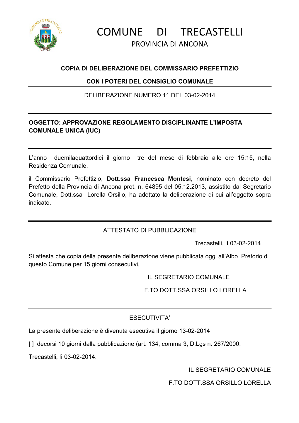 Comune Di Trecastelli Provincia Di Ancona