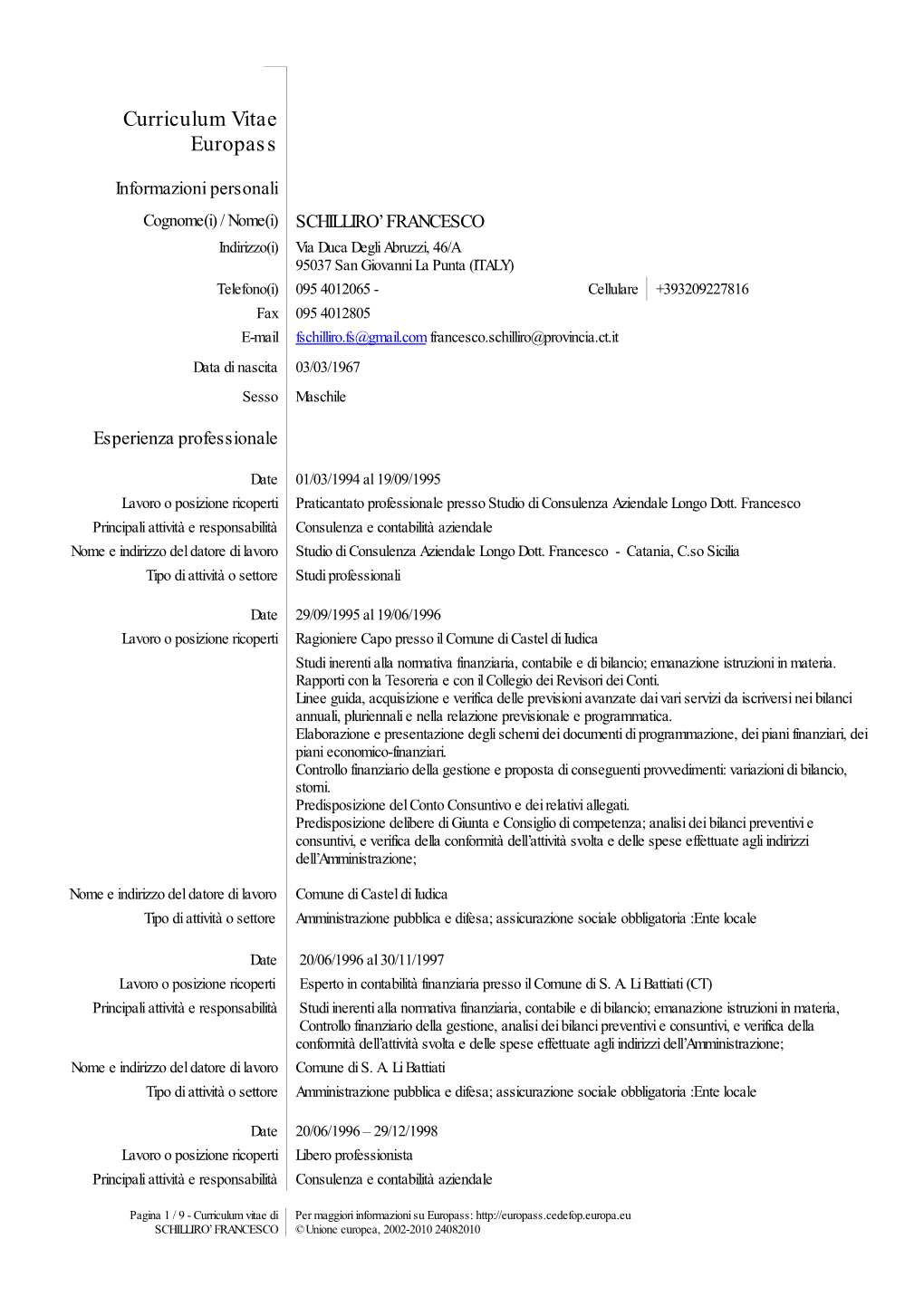 Curriculum Vitae Europass