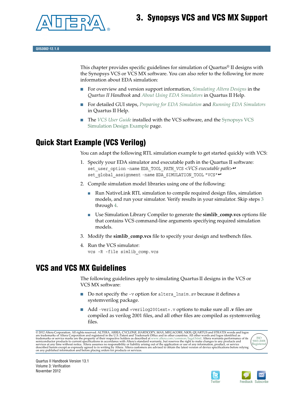 Synopys VCS and VCS-MX Support, Quartus II Handbook Volume 3