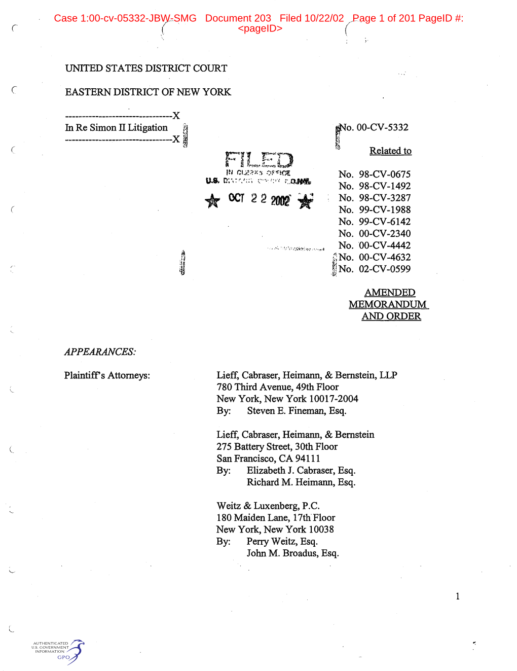 Page 1 ( UNITED STATES DISTRICT COURT ( EASTERN DISTRICT OF