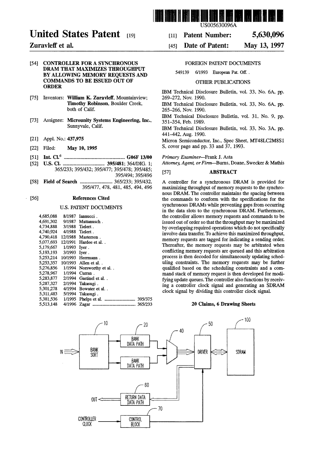 Controller for a Synchronous DRAM That Maximizes Throughput by Allowing Memory