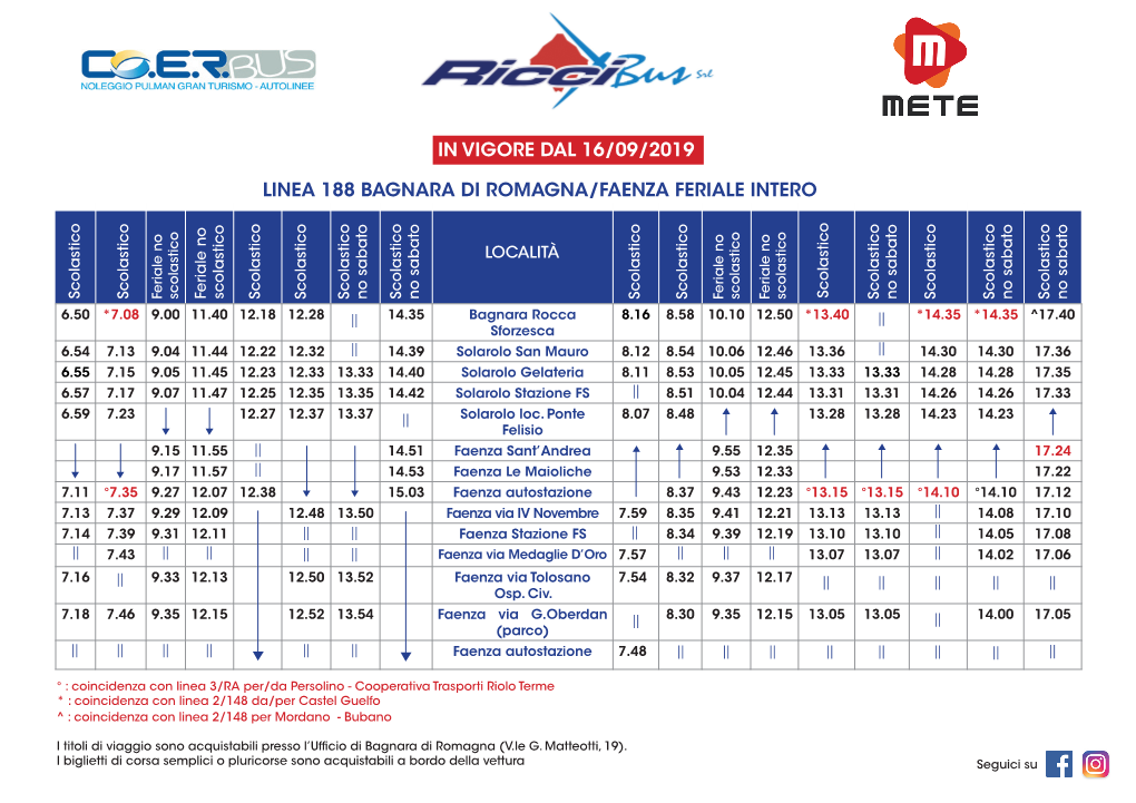 Linea 188 Bagnara Di Romagna/Faenza Feriale Intero