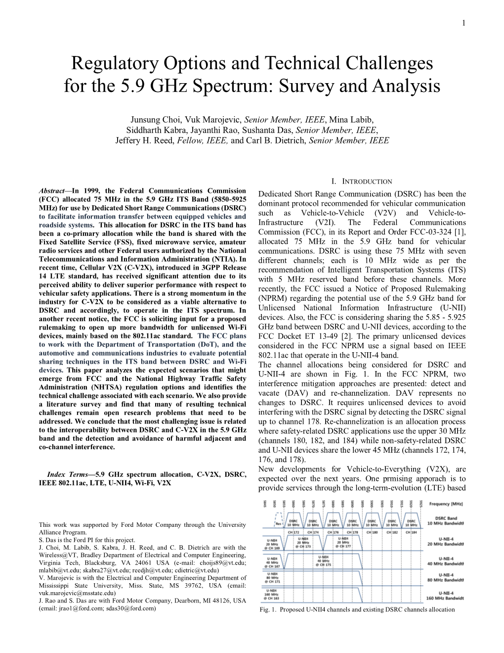 Regulatory Options and Technical Challenges for the 5.9 Ghz Spectrum: Survey and Analysis
