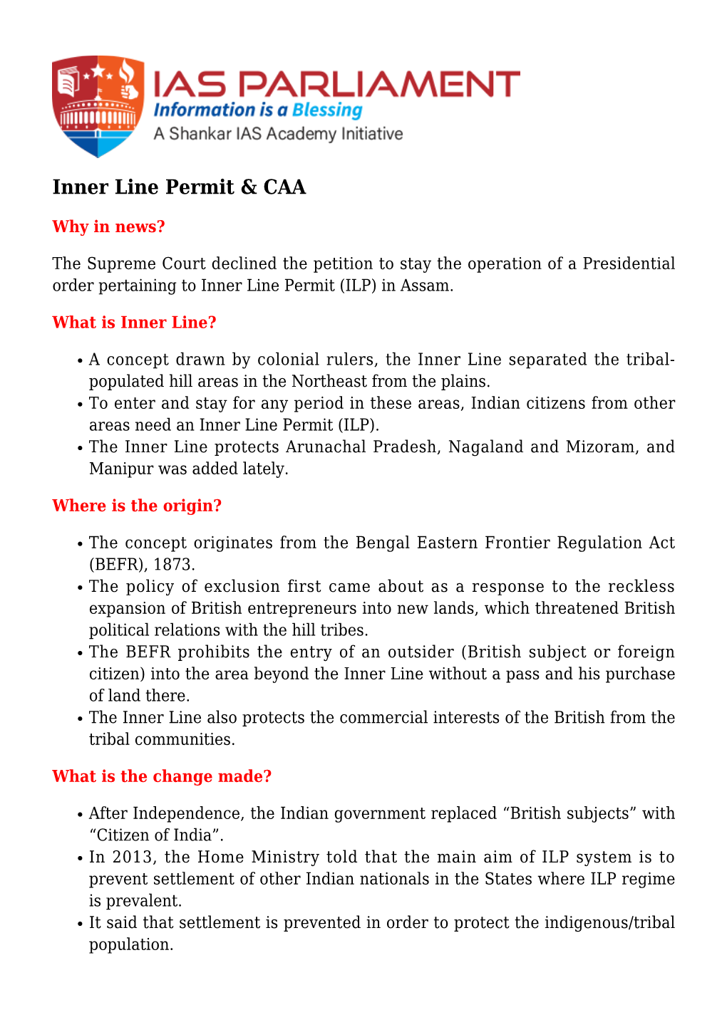 Inner Line Permit &