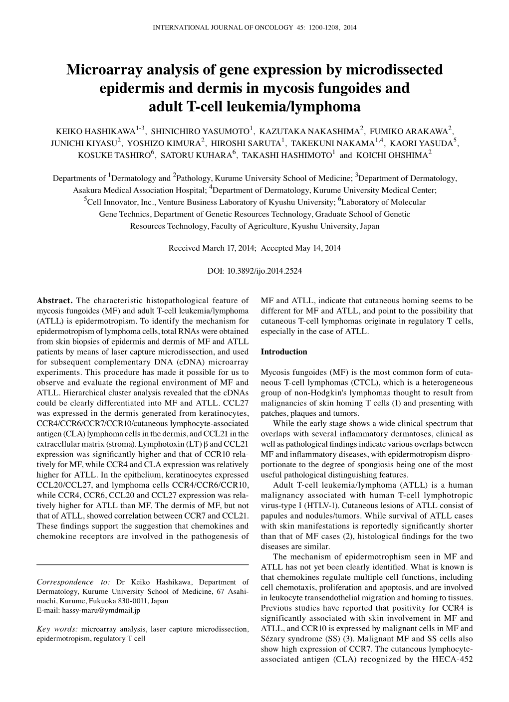 Microarray Analysis of Gene Expression by Microdissected Epidermis and Dermis in Mycosis Fungoides and Adult T-Cell Leukemia/Lymphoma