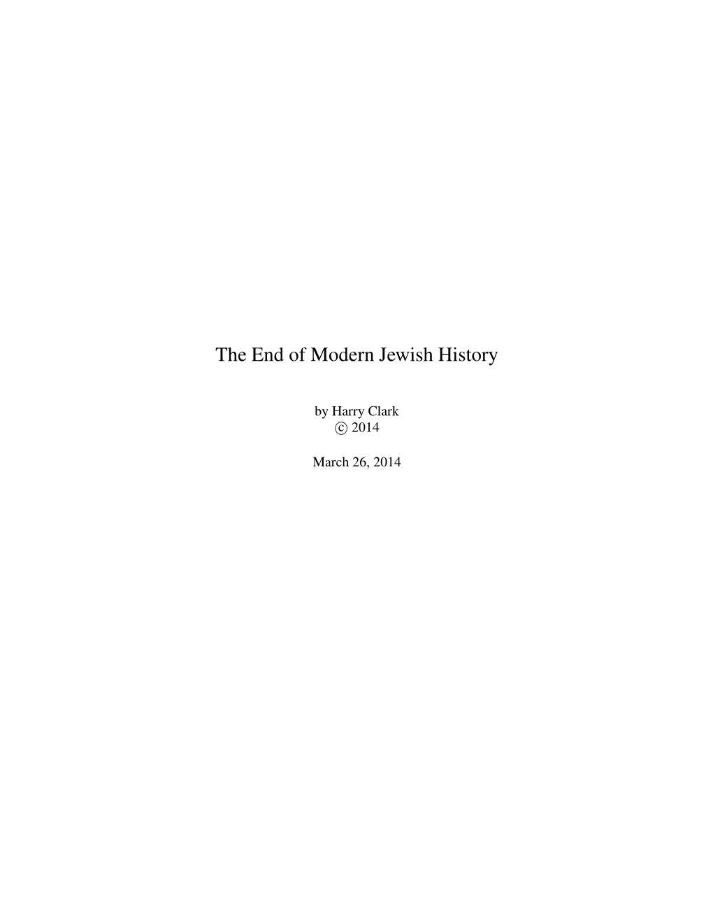 The End of Modern Jewish History